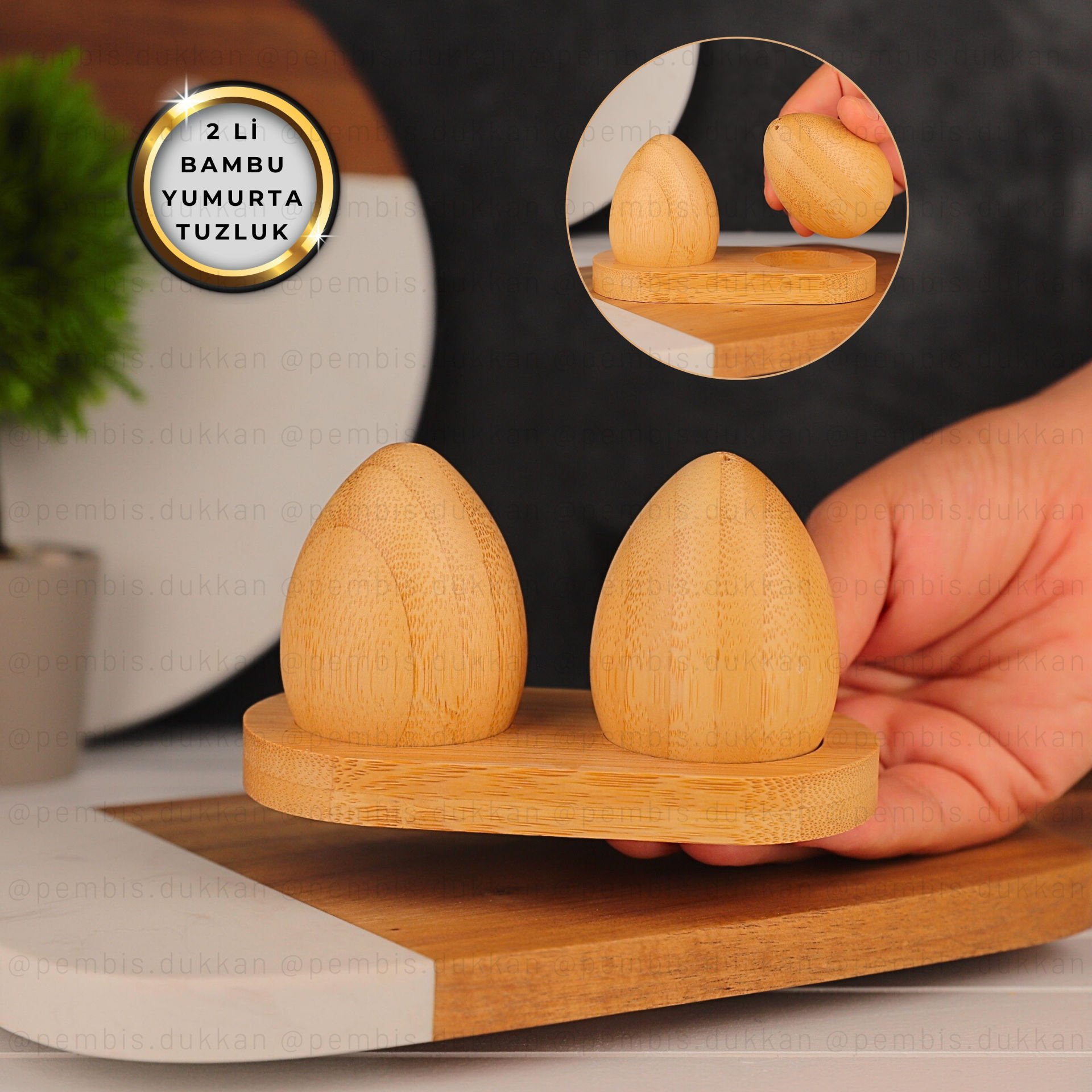 BAMBU 2'Lİ YUMURTA MODEL TUZLUK BİBERLİK (7B21)