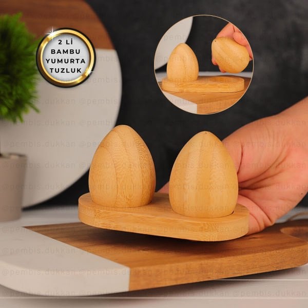 2Lİ BAMBU STANDLI YUMURTA TUZLUK & BİBERLİK (7B21)