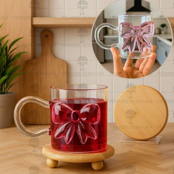 PEMBE FİYONKLU, PİNTEREST CAM KUPA