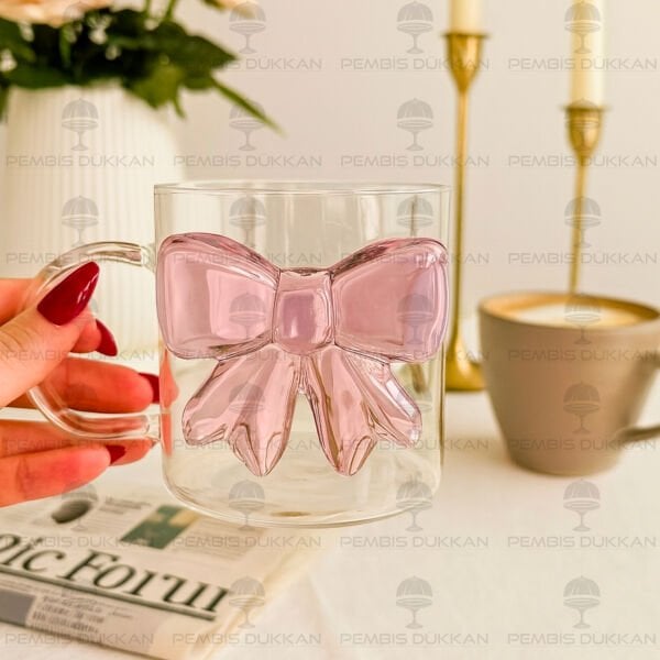 PEMBE FİYONKLU, PİNTEREST CAM KUPA