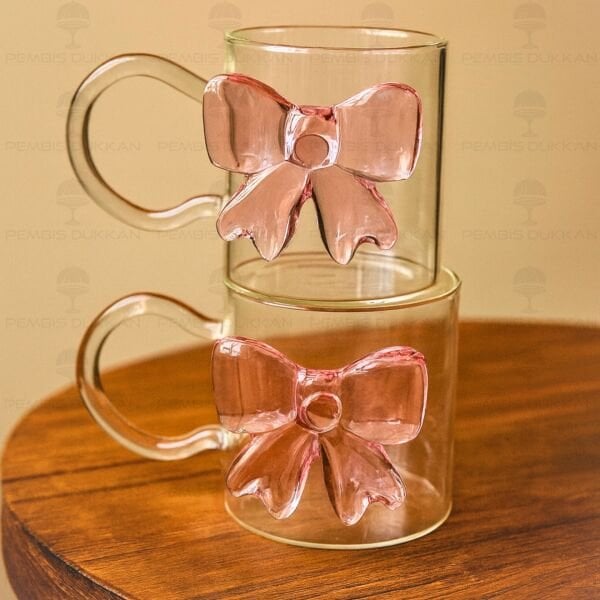 2 ADET PEMBE FİYONKLU, PİNTEREST CAM KUPA