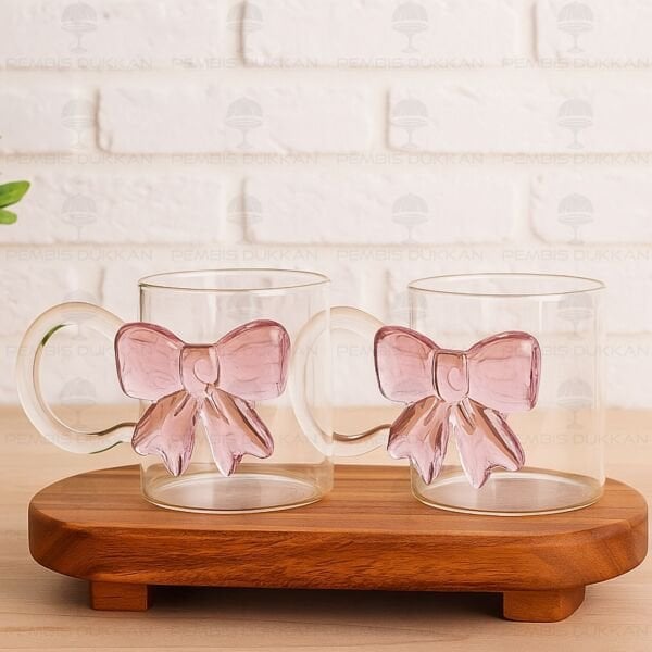 2 ADET PEMBE FİYONKLU, PİNTEREST CAM KUPA