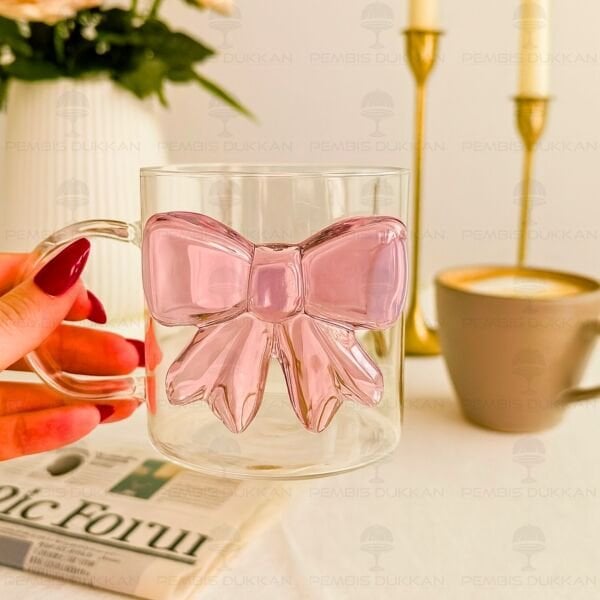 2 ADET PEMBE FİYONKLU, PİNTEREST CAM KUPA