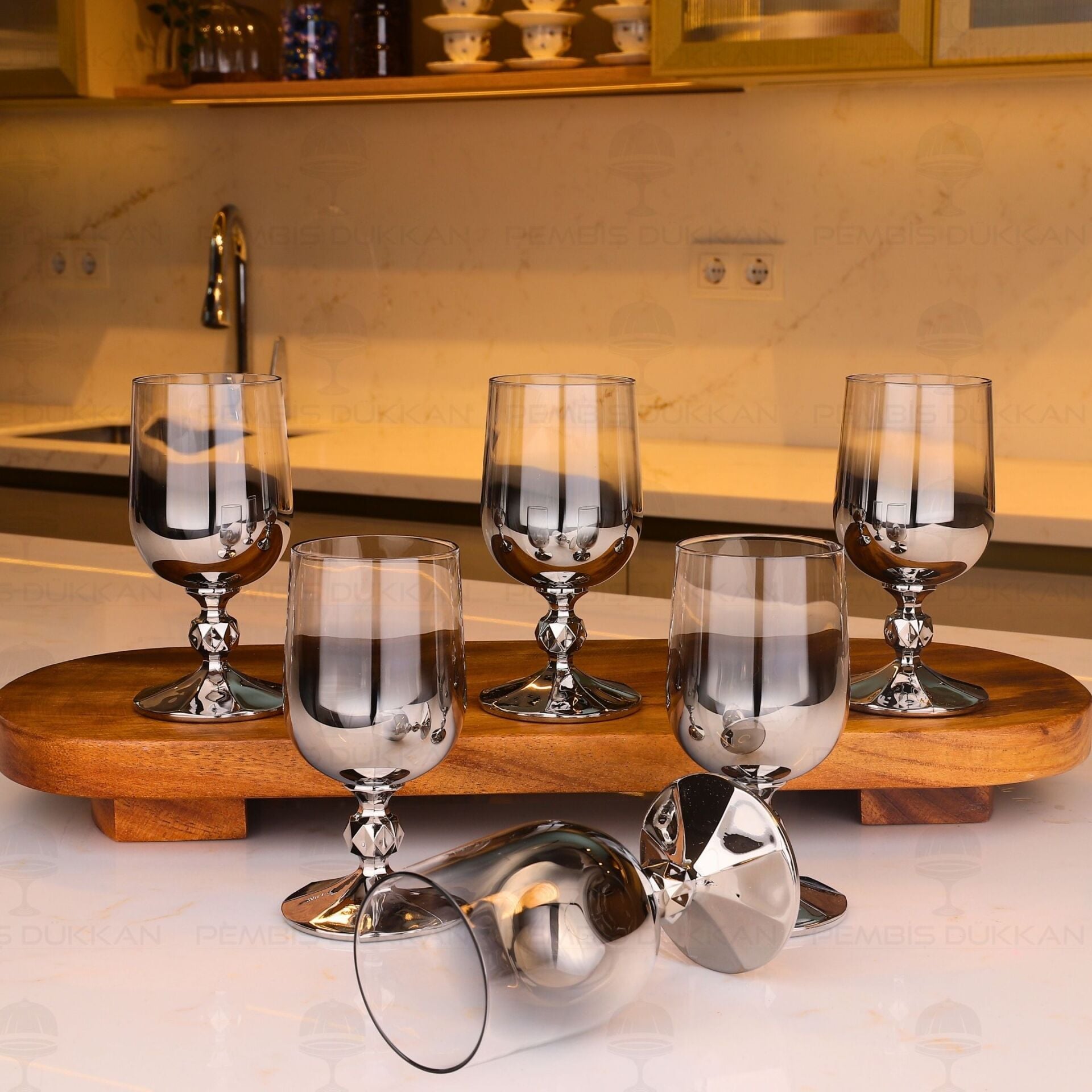 KISA FLÜT TİTANYUM GÜMÜŞ 6LI KAHVE YANI KADEH