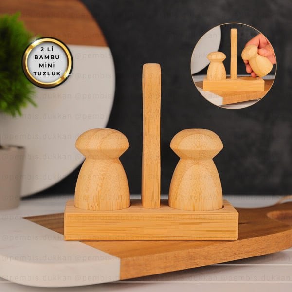 2Lİ BAMBU STANDLI MİNİ TUZLUK & BİBERLİK (7B20)