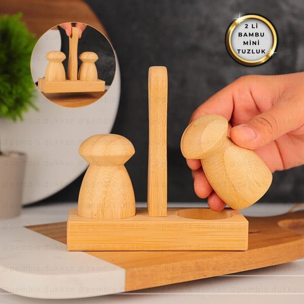 2Lİ BAMBU STANDLI MİNİ TUZLUK & BİBERLİK (7B20)