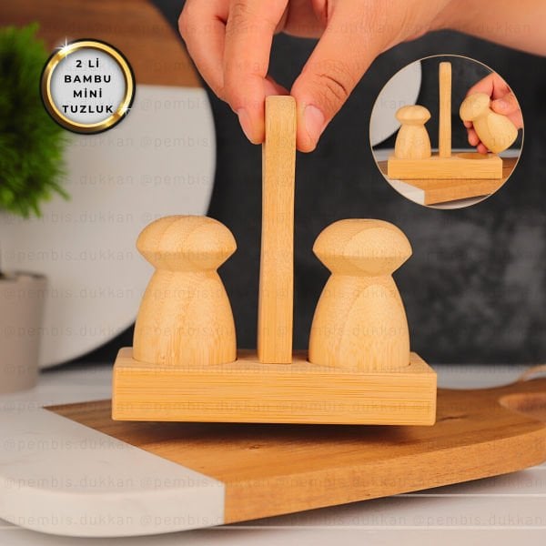 2Lİ BAMBU STANDLI MİNİ TUZLUK & BİBERLİK (7B20)