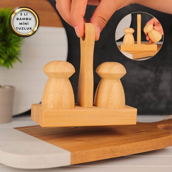 2Lİ BAMBU STANDLI MİNİ TUZLUK & BİBERLİK (7B20)