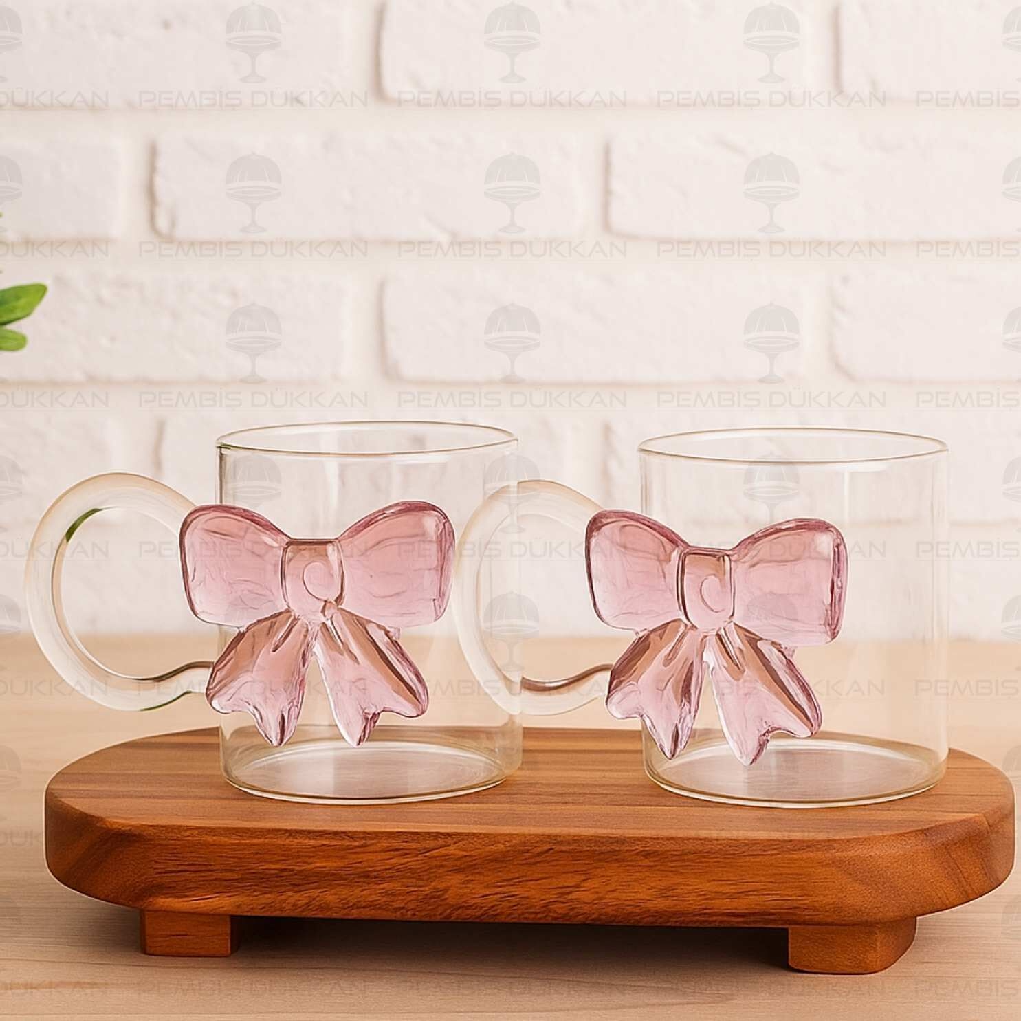 2 ADET PEMBE FİYONKLU, PİNTEREST CAM KUPA