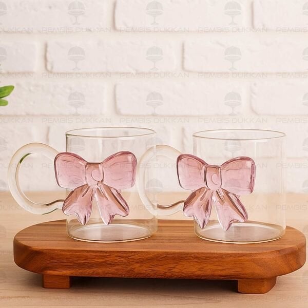 2 ADET PEMBE FİYONKLU, PİNTEREST CAM KUPA