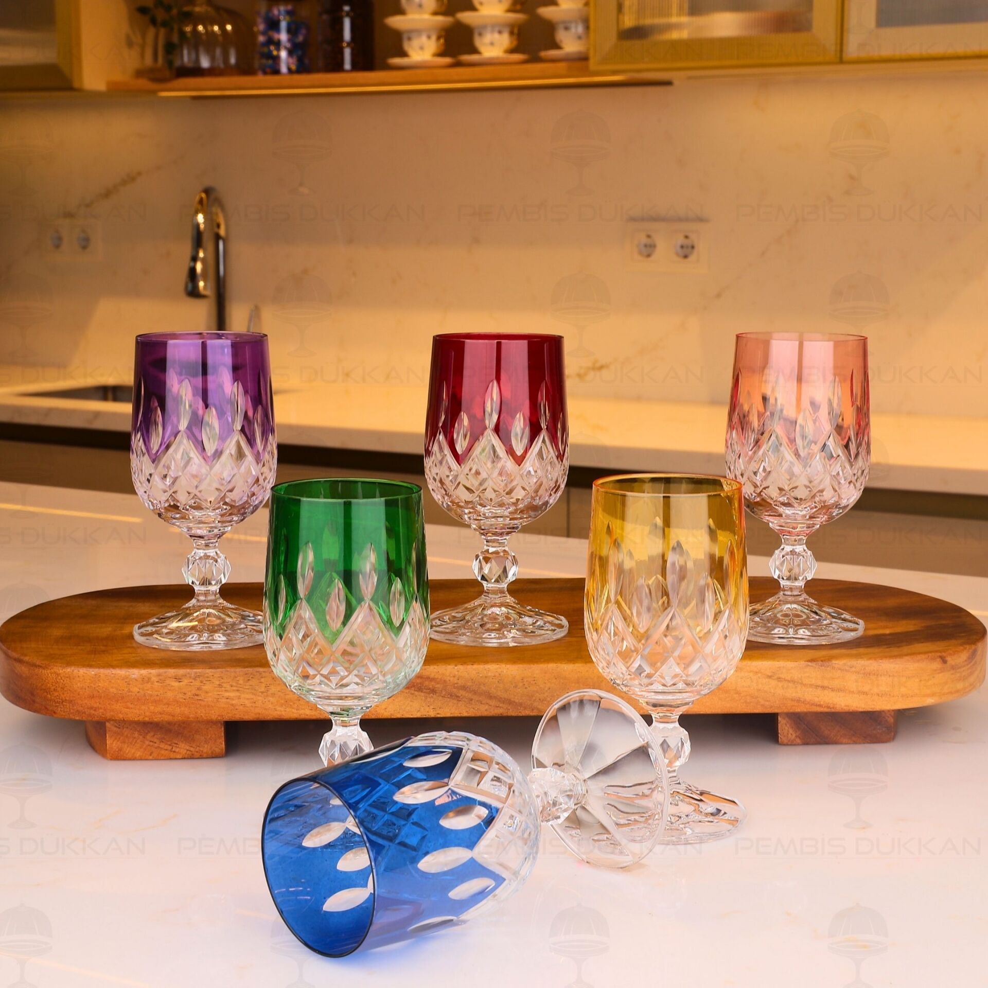 KISA FLÜT RENKLİ KESME 6LI KAHVE YANI KADEH