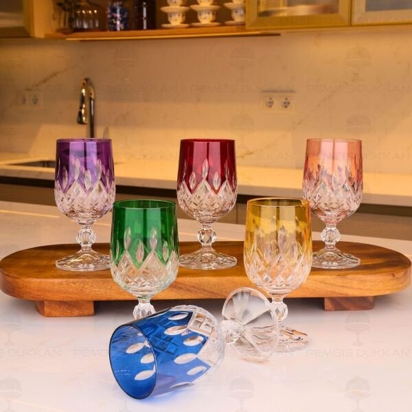 KISA FLÜT RENKLİ KESME 6LI KAHVE YANI KADEH