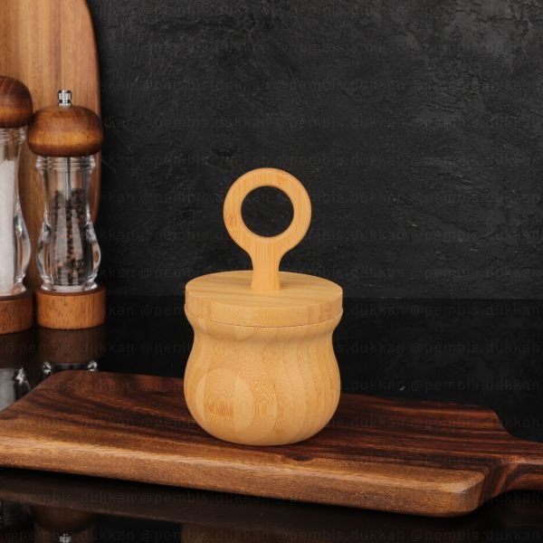 BAMBU RİNG ŞEKERLİK & OCAK YANI TUZ KABI KAVANOZ (7B132)