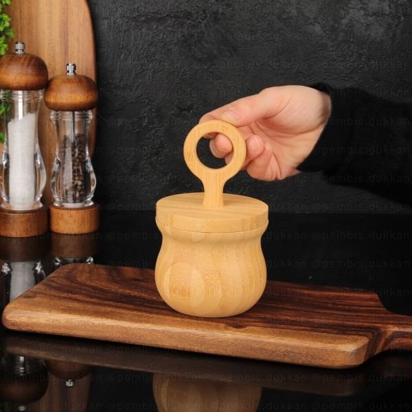 BAMBU RİNG ŞEKERLİK & OCAK YANI TUZ KABI KAVANOZ (7B132)