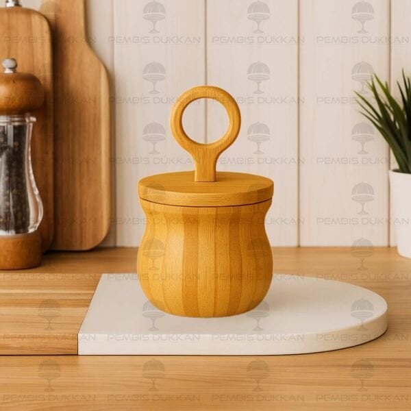 BAMBU RİNG ŞEKERLİK & OCAK YANI TUZ KABI KAVANOZ (7B132)