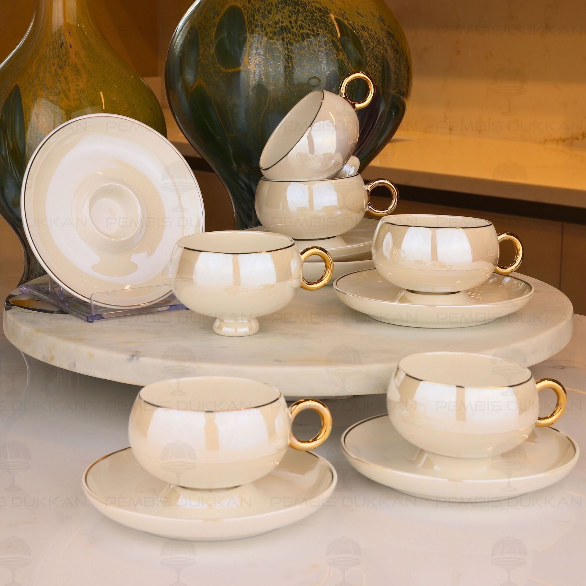 LÜSTER İNCİ 6 KİŞİLİK KAHVE FİNCAN TAKIMI