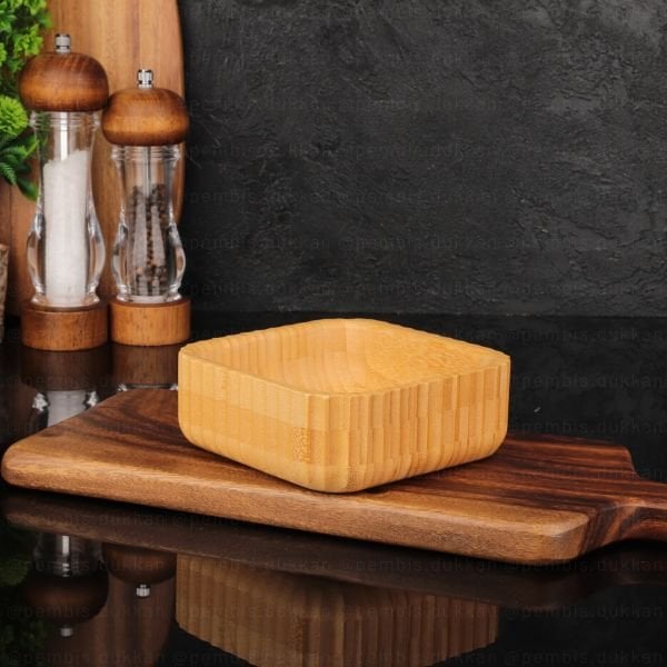 1 ADET KARE KENAR ÇİZGİLİ BAMBU KASE 14 CM (7B171)