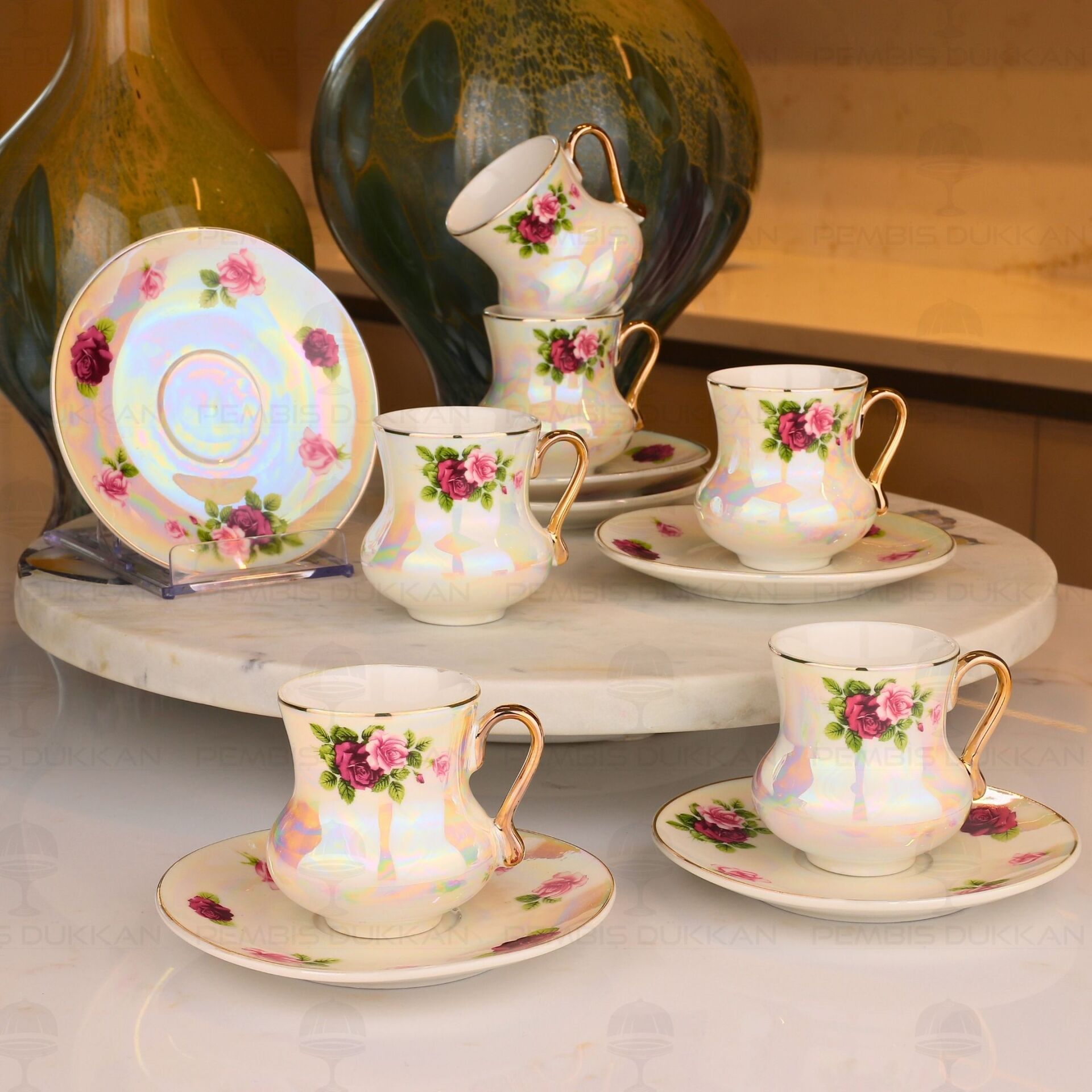 LÜSTER GÜL 6 KİŞİLİK KAHVE FİNCAN TAKIMI