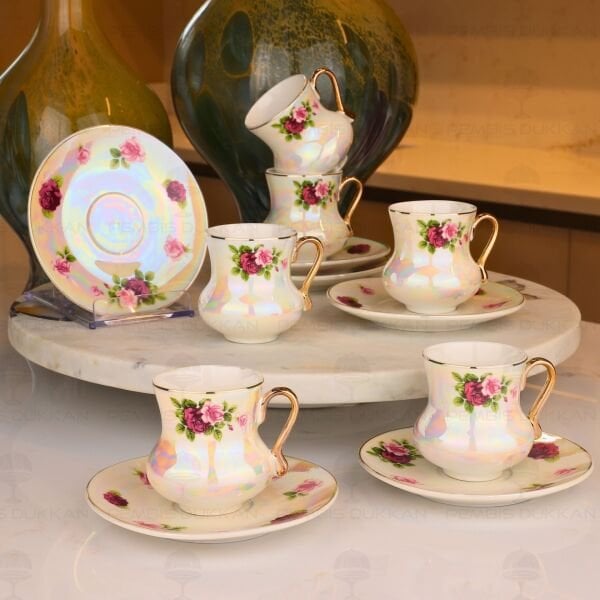 LÜSTER GÜL 6 KİŞİLİK KAHVE FİNCAN TAKIMI