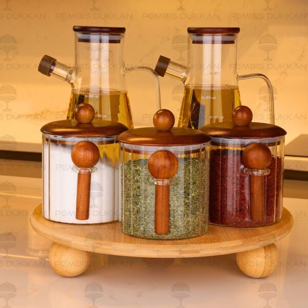 5li Bambu Standlı Serenit Ocak Yanı Yağdanlık Kombin Set 40