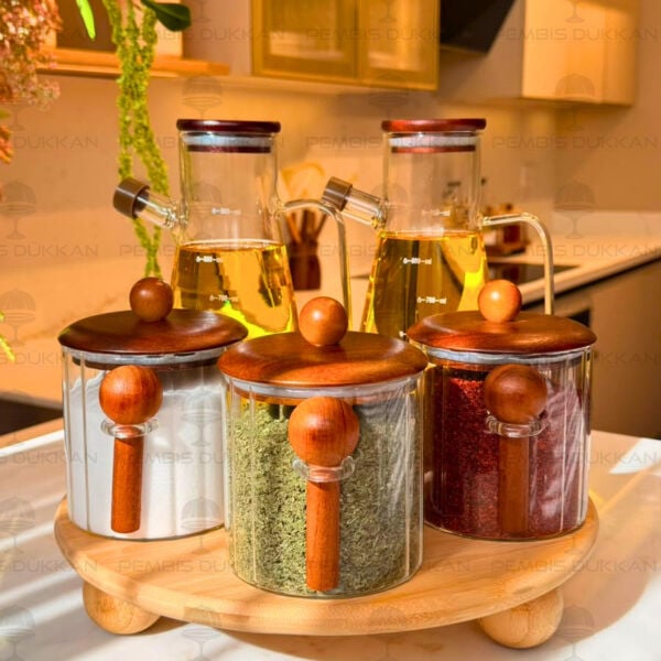 5li Bambu Standlı Serenit Ocak Yanı Yağdanlık Kombin Set 40