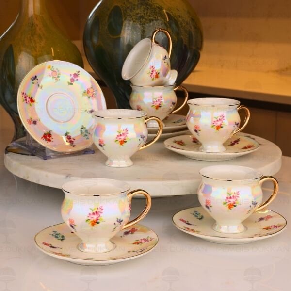 LÜSTER ÇİÇEK 6 KİŞİLİK KAHVE FİNCAN TAKIMI