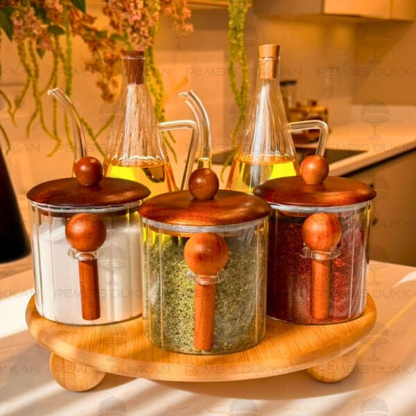 5li Bambu Standlı İbrik Ocak Yanı Yağdanlık Kombin Set 42