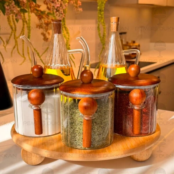 5li Bambu Standlı İbrik Ocak Yanı Yağdanlık Kombin Set 42