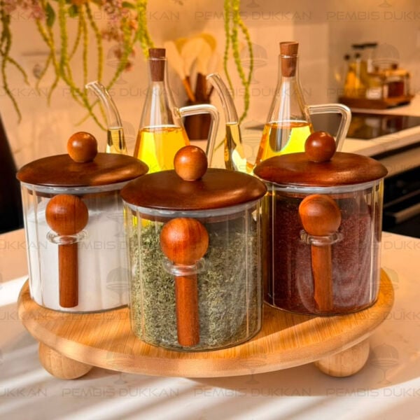 5li Bambu Standlı İbrik Ocak Yanı Yağdanlık Kombin Set 43