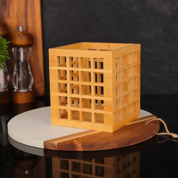 BAMBU KARE KAFES KEPÇELİK & KAŞIKLIK - ORGANİZER (7B12)