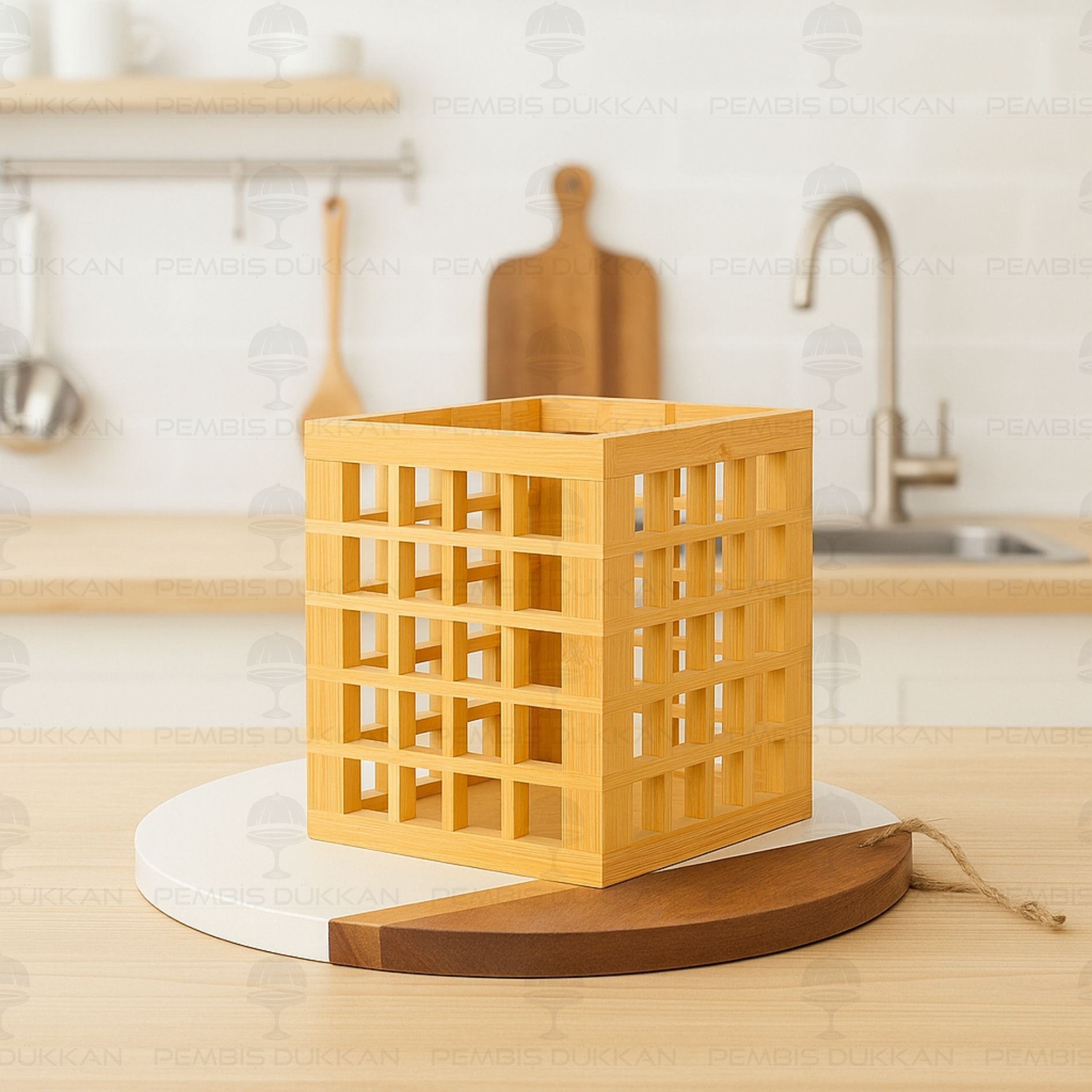 BAMBU KARE KAFES KEPÇELİK & KAŞIKLIK - ORGANİZER (7B12)