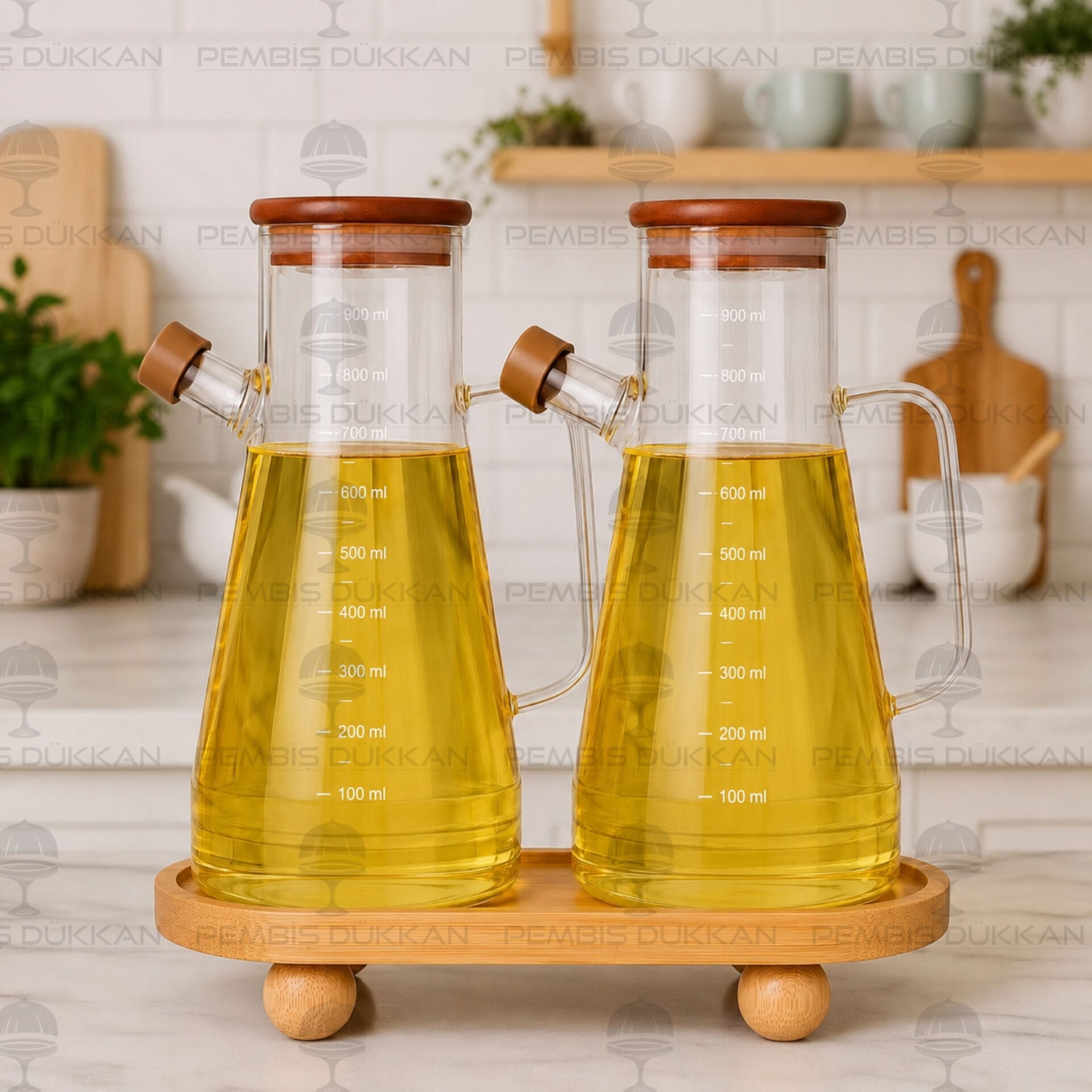 Bambu Altlıklı, 2li Serenit Akasya Yağdanlık Set (076 + 1094)