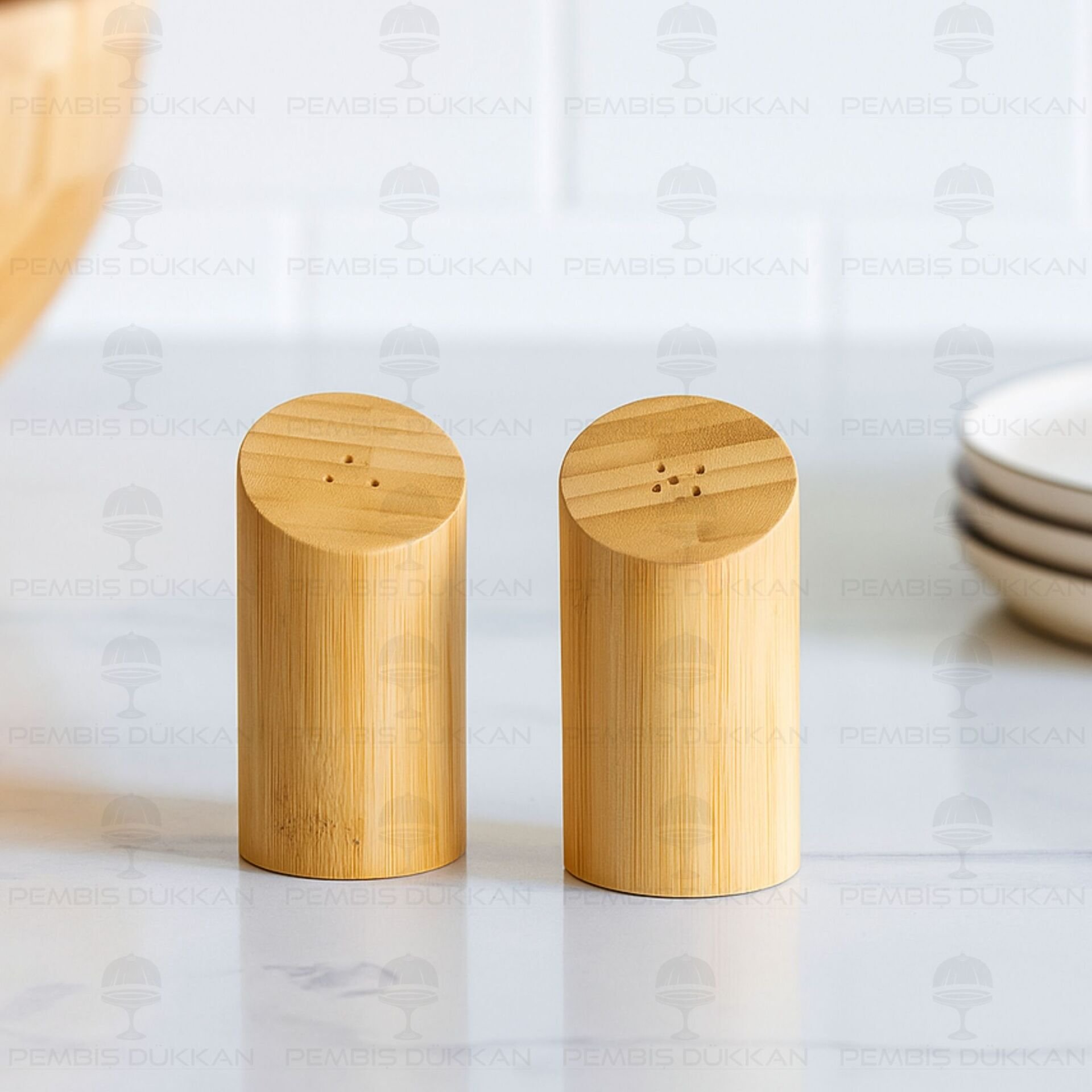 2Lİ BAMBU EĞİK TUZLUK & BİBERLİK (7B06)