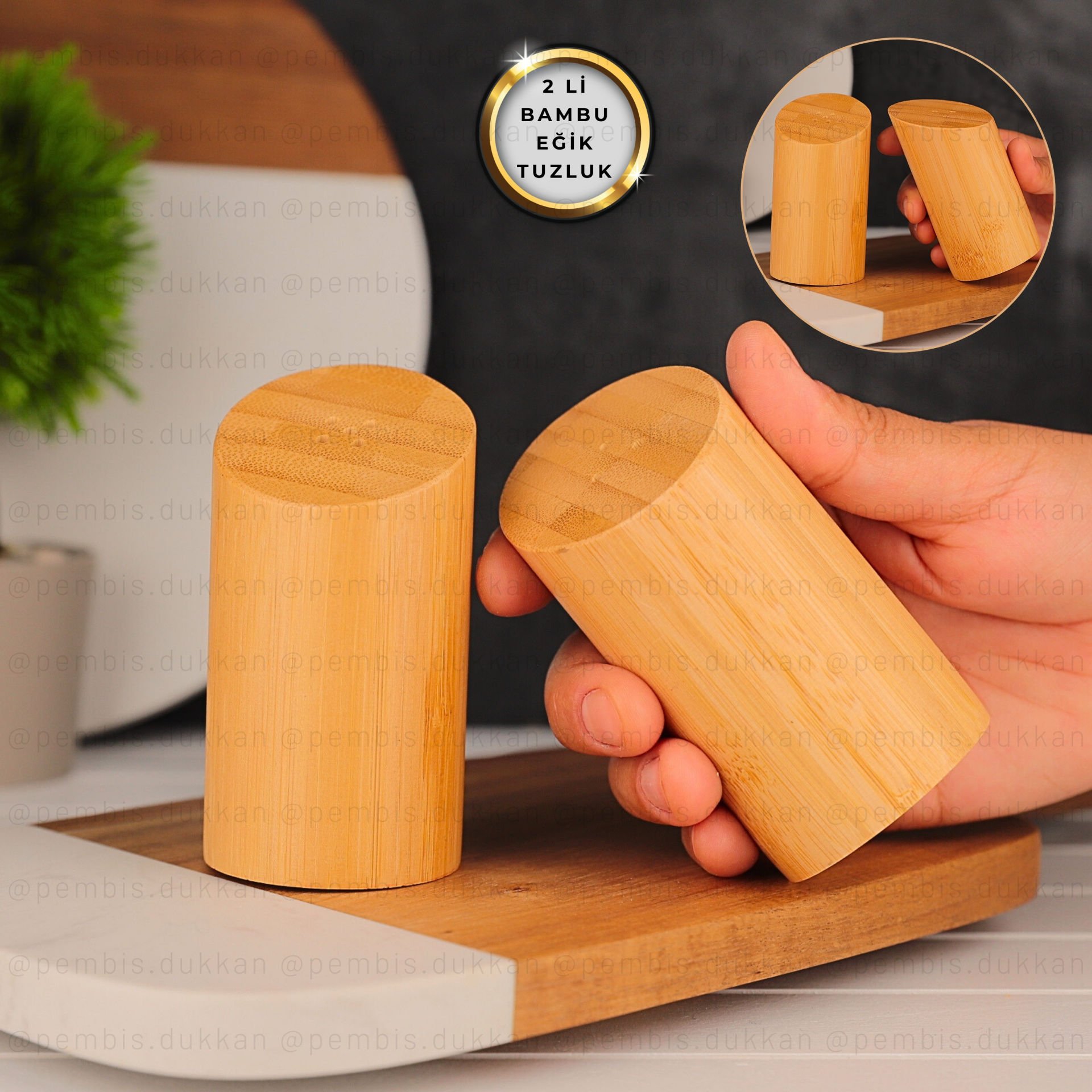 BAMBU 2'Lİ EĞİK TUZLUK BİBERLİK (7B06)
