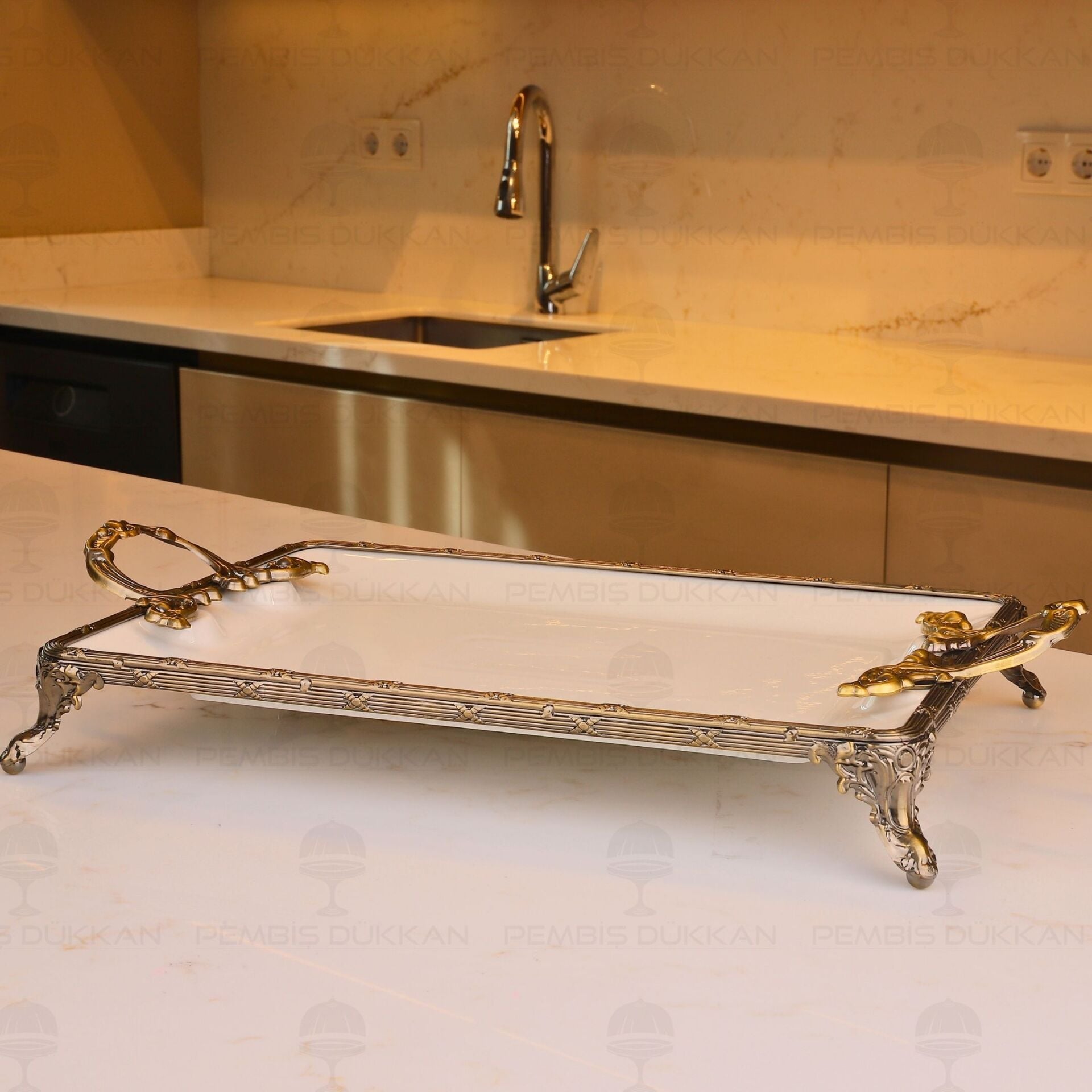 CLASSY DİKDÖRTGEN SUNUM TABAK ANTİK 24 X 44CM (YNG 004)