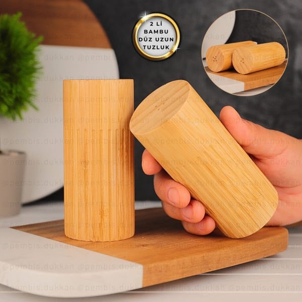 2Lİ BAMBU UZUN DÜZ TUZLUK & BİBERLİK (7B05)