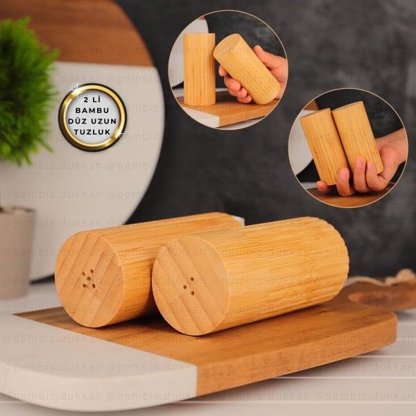 2Lİ BAMBU UZUN DÜZ TUZLUK & BİBERLİK (7B05)