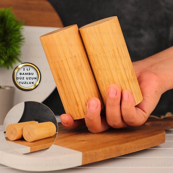 2Lİ BAMBU UZUN DÜZ TUZLUK & BİBERLİK (7B05)