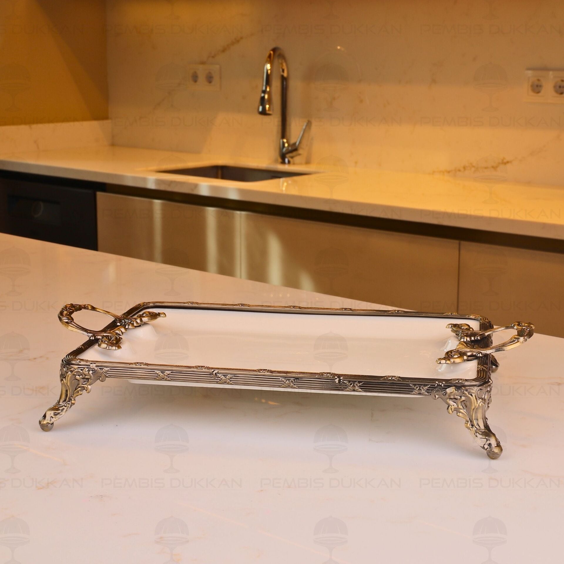 CLASSY DİKDÖRTGEN SUNUM TABAK ANTİK 20 X 36CM (YNG 003)