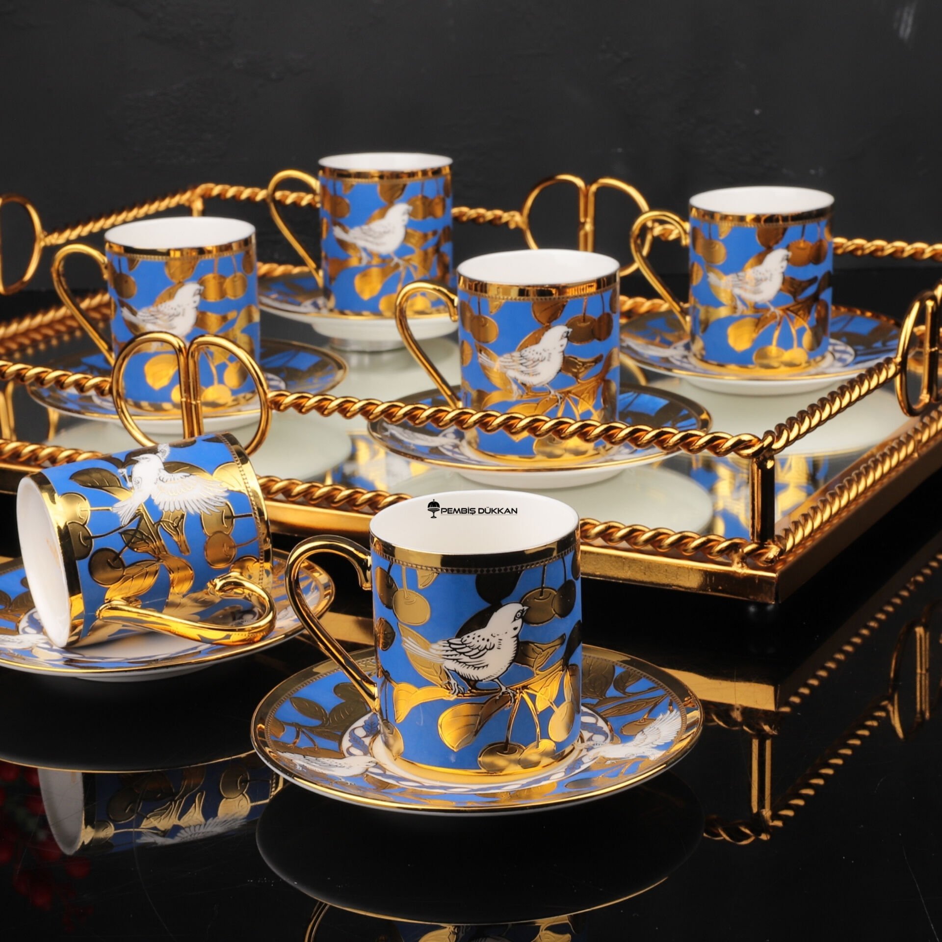 6 KİŞİLİK KSV LUCAS MAVİ KUŞLU FİNCAN TAKIMI