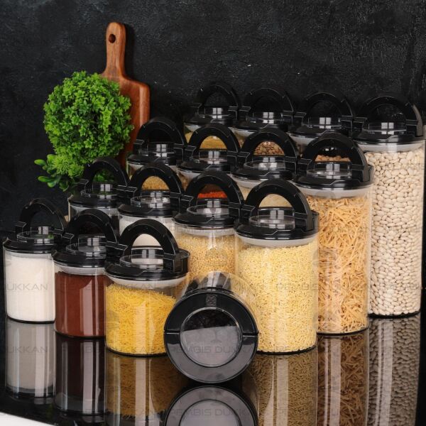 16LI SİYAH TESORA, ERZAK KAVANOZ SETİ (850ML-1300ML-1650ML-2100ML)