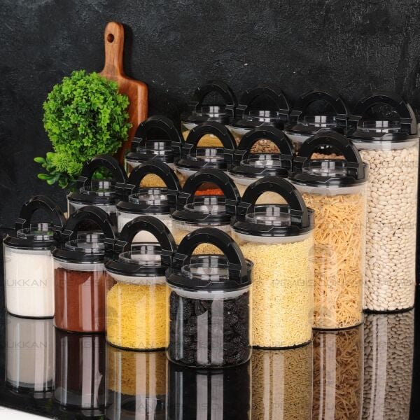 16LI SİYAH TESORA, ERZAK KAVANOZ SETİ (850ML-1300ML-1650ML-2100ML)