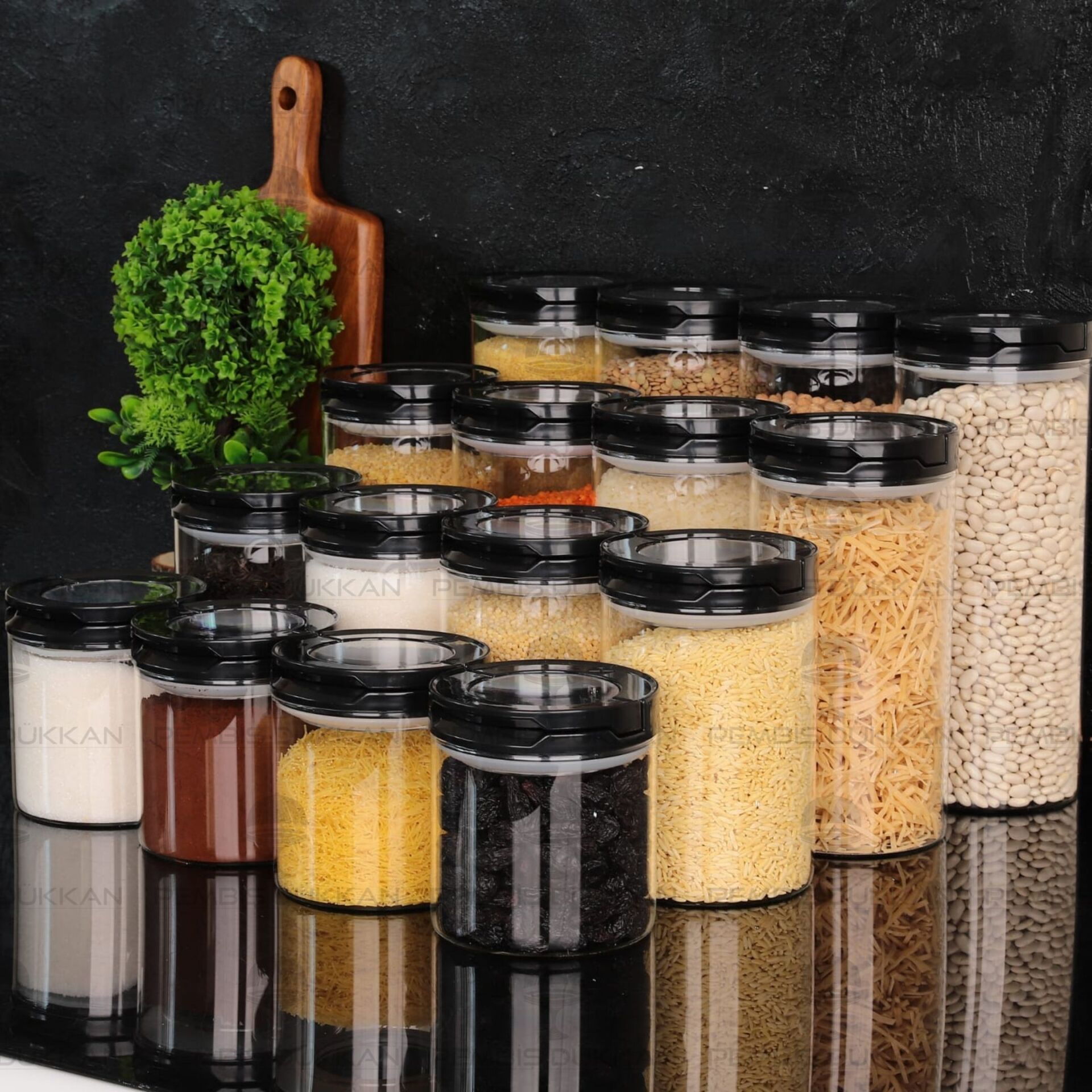 16LI SİYAH TESORA, ERZAK KAVANOZ SETİ (850ML-1300ML-1650ML-2100ML)