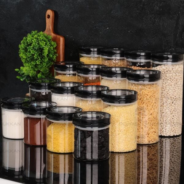 16LI SİYAH TESORA, ERZAK KAVANOZ SETİ (850ML-1300ML-1650ML-2100ML)