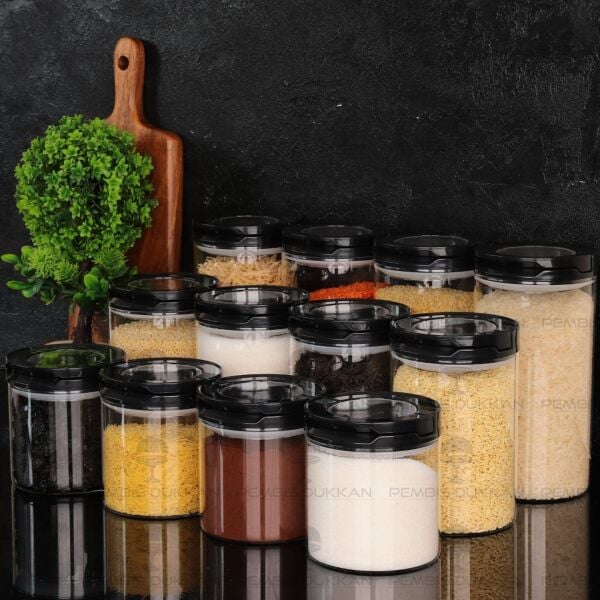 12Lİ SİYAH TESORA, ERZAK KAVANOZ SETİ (850ML-1300ML-1650ML)