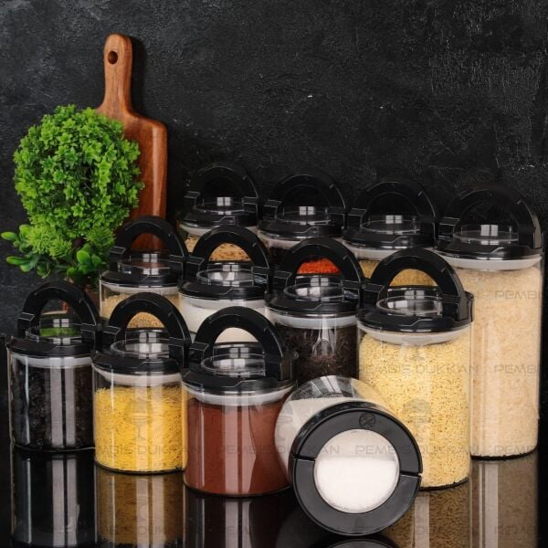 12Lİ SİYAH TESORA, ERZAK KAVANOZ SETİ (850ML-1300ML-1650ML)