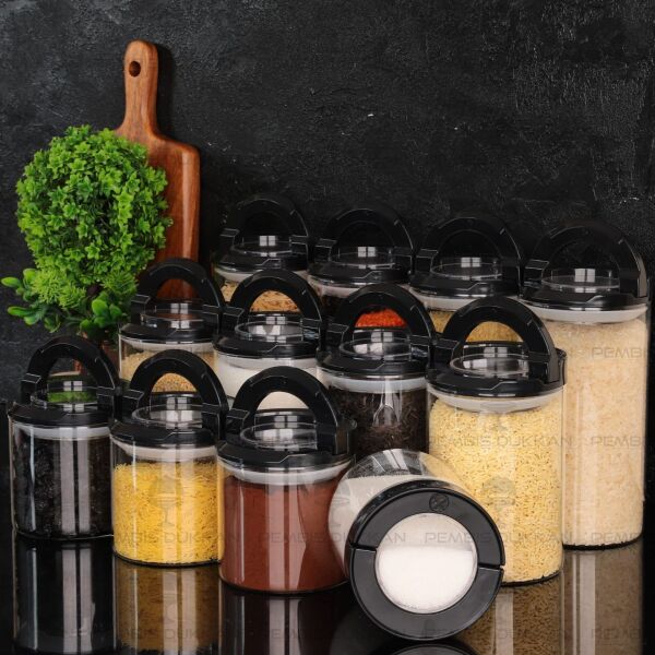 12Lİ SİYAH TESORA, ERZAK KAVANOZ SETİ (850ML-1300ML-1650ML)