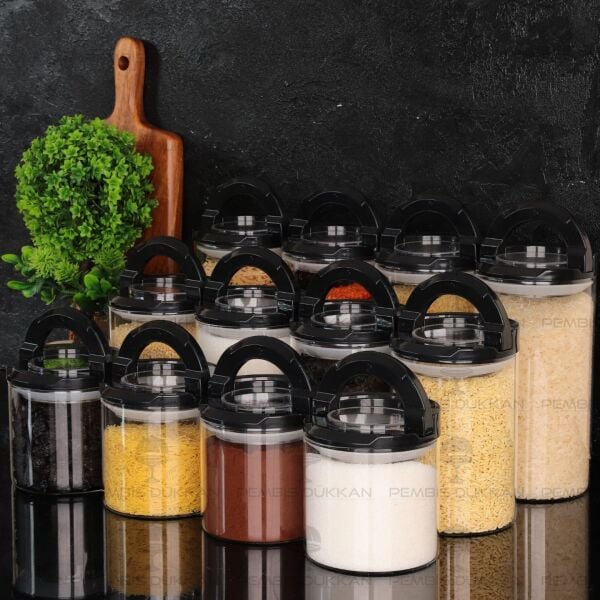 12Lİ SİYAH TESORA, ERZAK KAVANOZ SETİ (850ML-1300ML-1650ML)