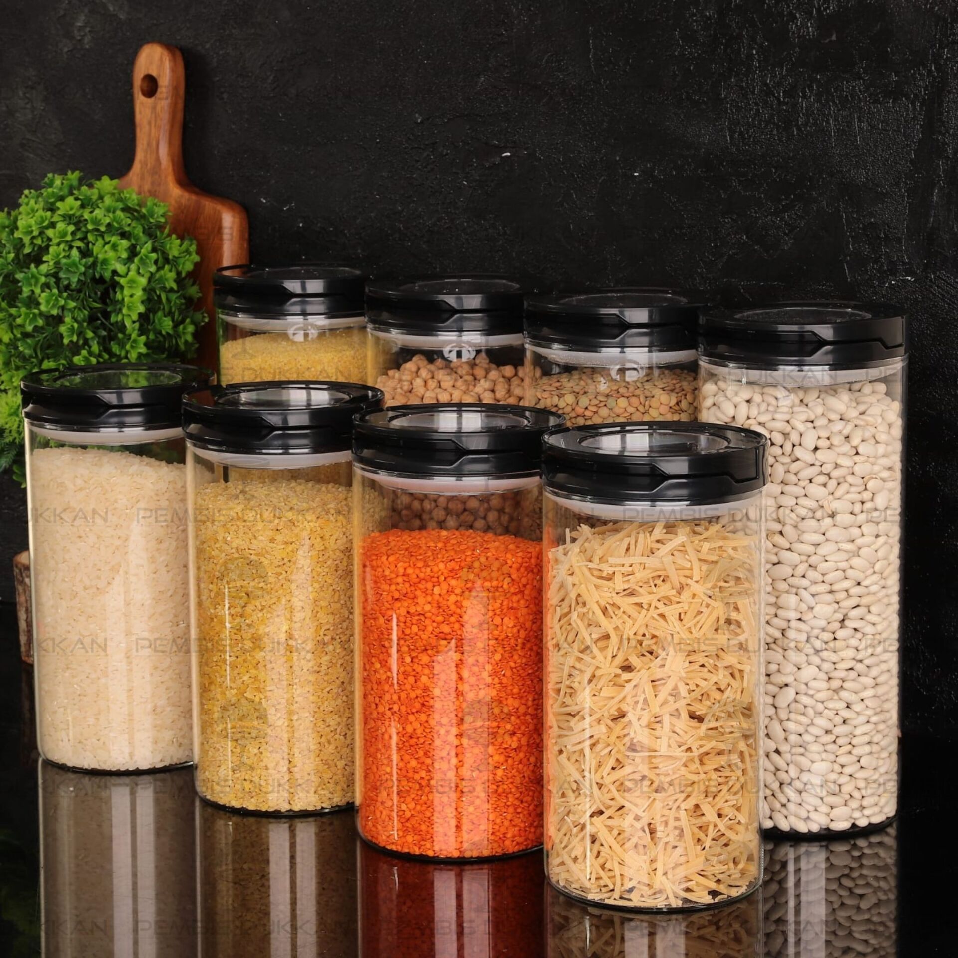 8Lİ SİYAH TESORA, ERZAK KAVANOZ SETİ (2100ML-1650ML)