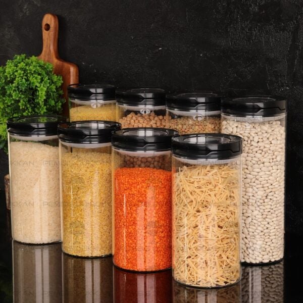 8Lİ SİYAH TESORA, ERZAK KAVANOZ SETİ (2100ML-1650ML)